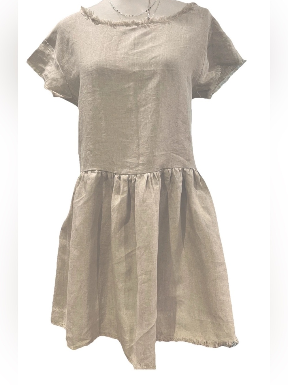 LJC Design Tan 100% Linen Short-Sleeve women’s Dress